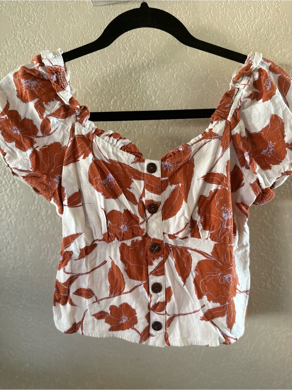 Monteau White Crop Top with Rust Floral Print